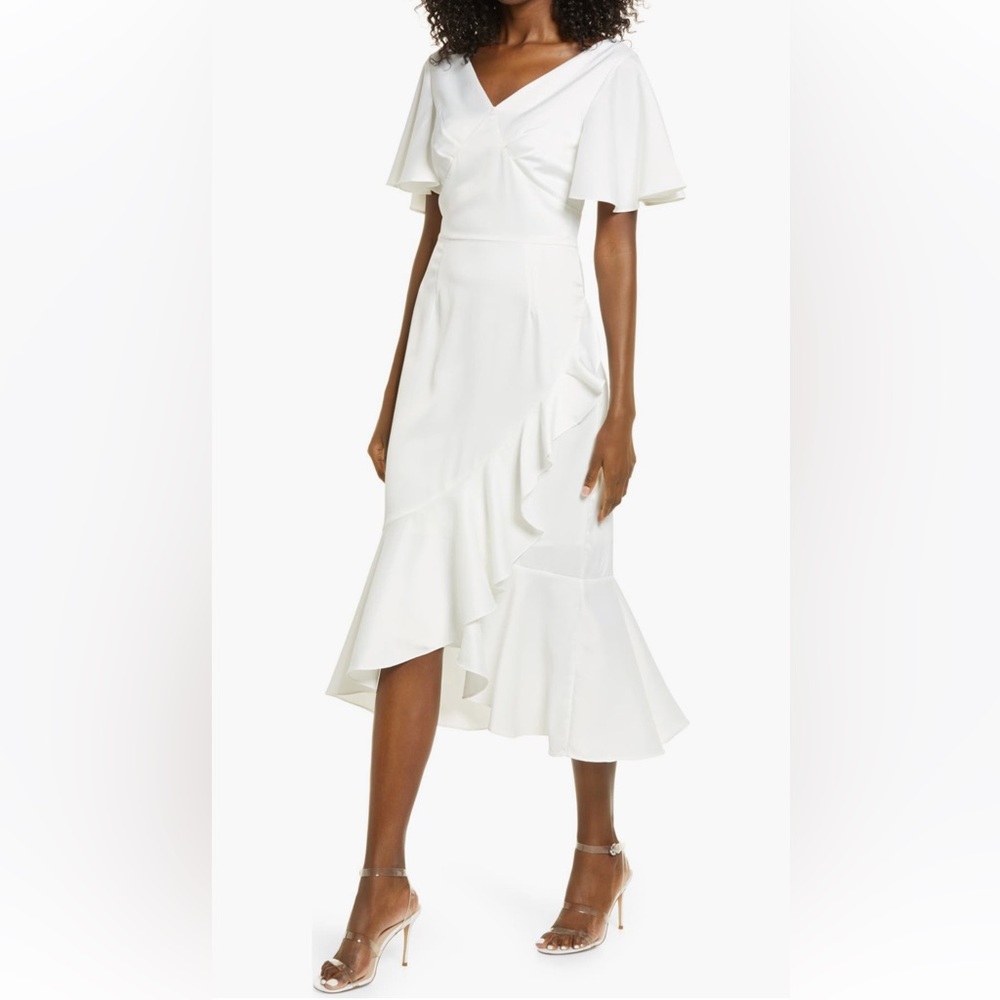 Amy Lynn V-Neck Ruffle Midi Tea Dress